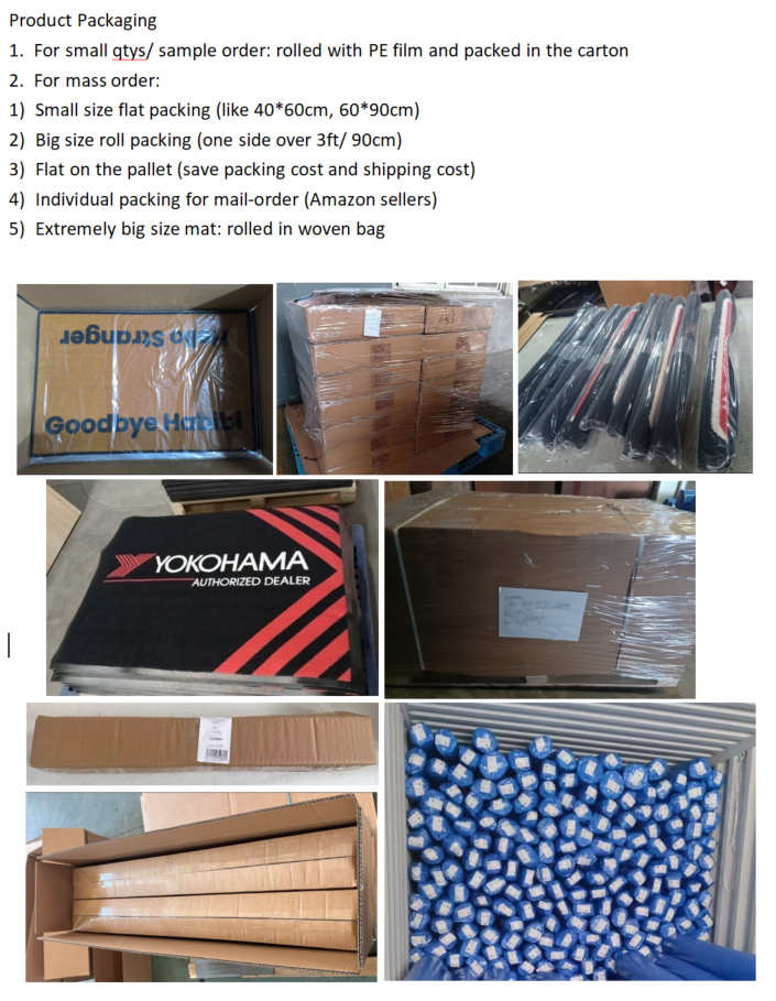 Carton, pallet, rolled and individual packaging for logo mats